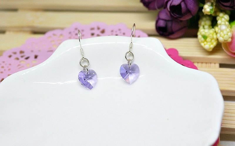 Silver Earrings ＊Purple Love ＊-Hook Earrings - Earrings & Clip-ons - Glass Purple