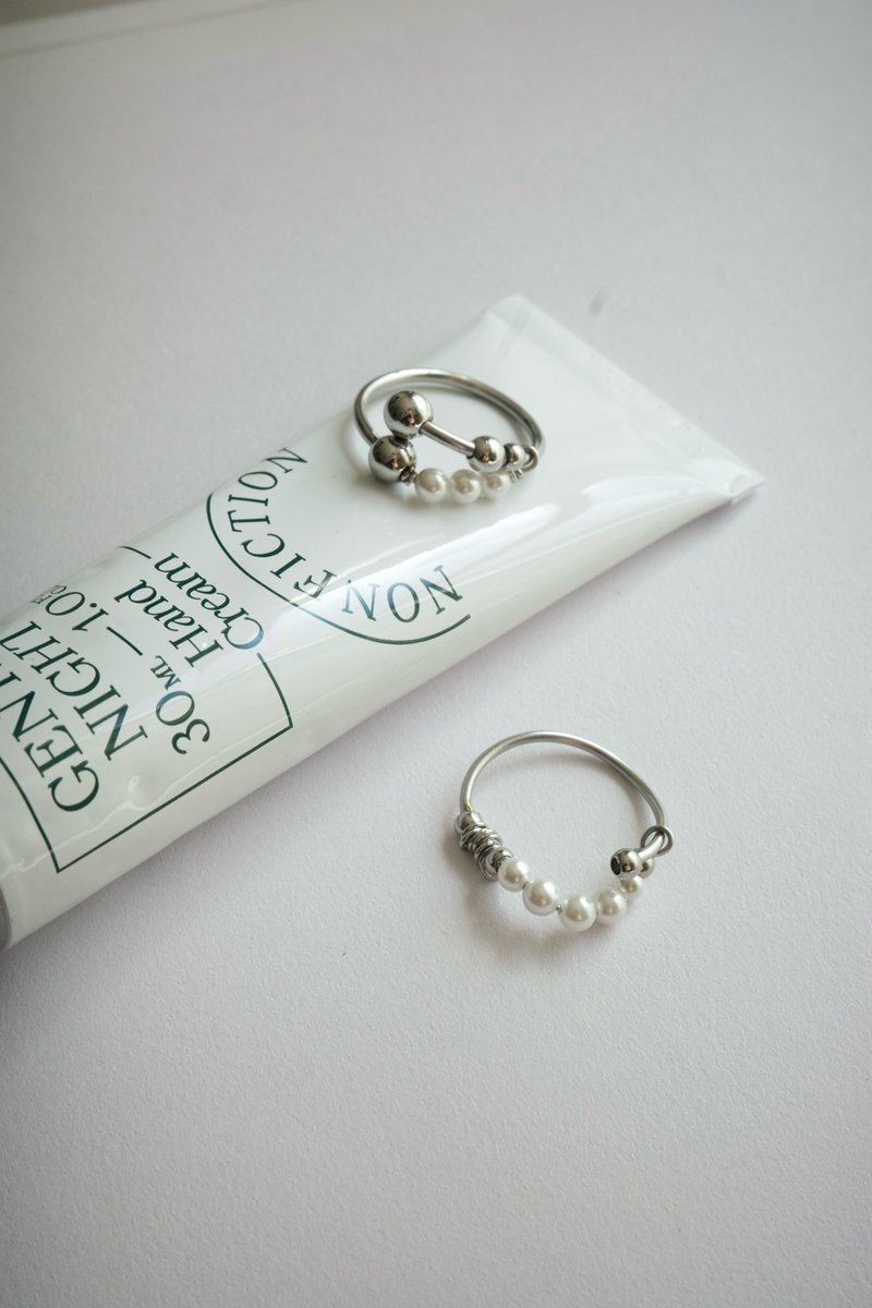 珍珠系鋼戒 - 對戒 - 不鏽鋼 銀色