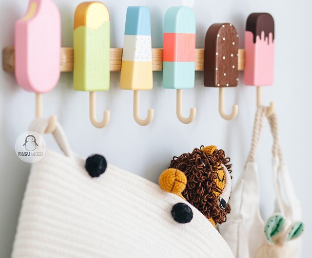 Ice Cream Clothes Wall Hooks for Nursery from Natural Wood - Shop Pinguwood  Kids' Furniture - Pinkoi