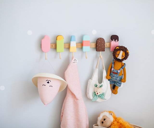 Wall hanger for kids room with cute ice cream hooks, gift, wooden hooks -  Shop Pinguwood Kids' Furniture - Pinkoi