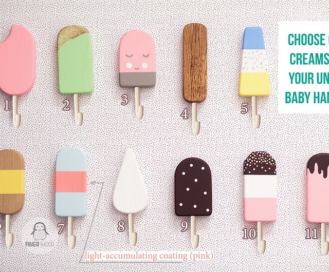 Wooden Wall Rack with Adorable Ice Cream-Shaped Hooks for a