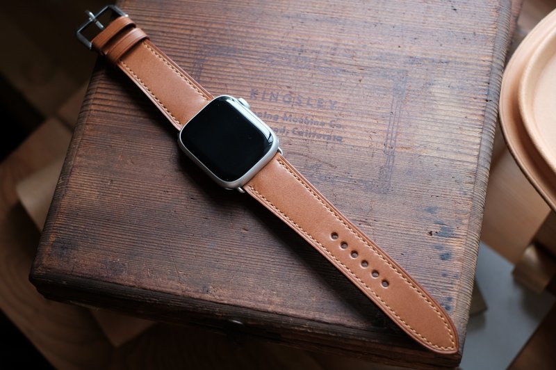 Applewatch strap 42/44/45/49mm Italian vegetable tanned leather, custom-made and exquisitely hand-stitched - Watchbands - Genuine Leather 