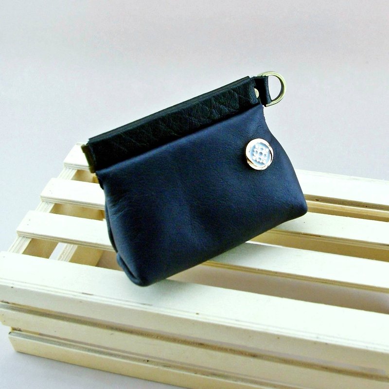 ✐。彈片立體多功能小小包。✐ --- 零錢包 / 小物包 / 收納 / 鑰匙 / 耳機 - 散紙包 - 真皮 藍色