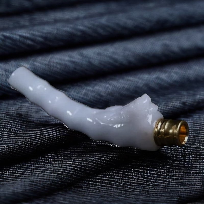 白翡翡翠煙斗 | 天然緬甸玉A貨翡翠 | 送禮 - 金工/飾品 - 玉石 透明