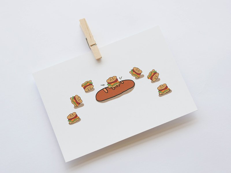 漢堡寶滾滾/明信片 - 心意卡/卡片 - 紙 白色