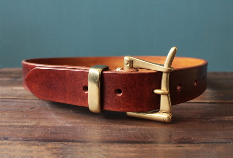 Vintage Firemen quick release belt handmade leather vegetable tanned leather color optional Bronze buckles work - เข็มขัด - หนังแท้ หลากหลายสี