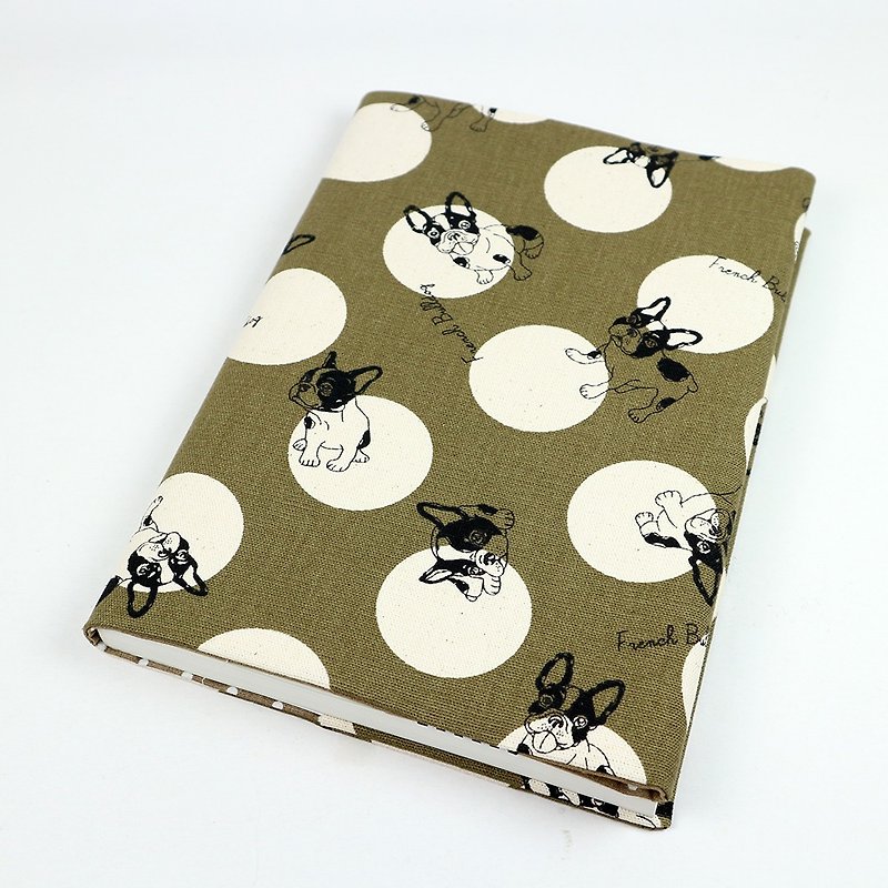 A5 Adjustable Mother's Handbook Cloth Book Cover - Circle Bulldog (Coffee) - ปกหนังสือ - ผ้าฝ้าย/ผ้าลินิน สีนำ้ตาล