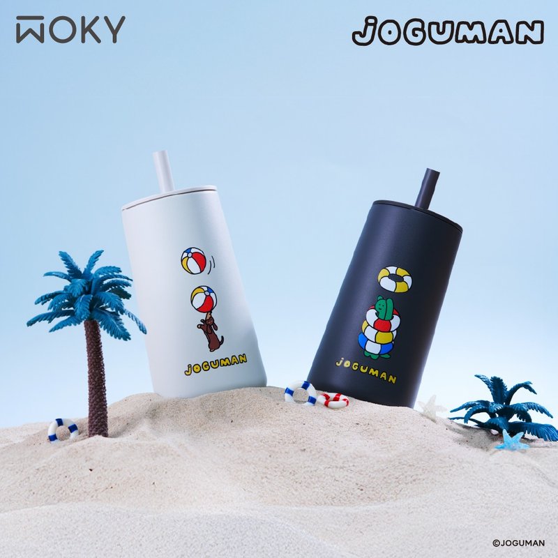 【WOKY Meets JOGUMAN】輕芯鈦瓷帽子吸管杯 600ml(雙蓋組) - 保溫瓶/保溫杯 - 其他金屬 