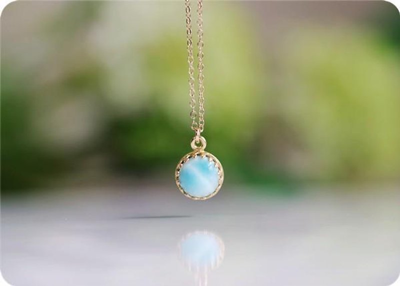 Love and Peace Larimar's bezel necklace - สร้อยคอ - เครื่องเพชรพลอย สีน้ำเงิน