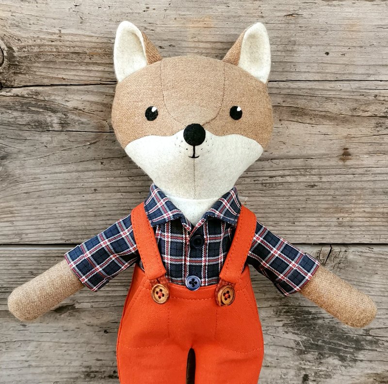 Beige coyote boy, stuffed wool doll, coyote textile plush toy - 玩偶/公仔 - 羊毛 多色