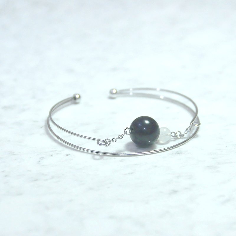 Guardian bracelet obsidian moon stone bracelet handcuffs - สร้อยข้อมือ - คริสตัล สีดำ