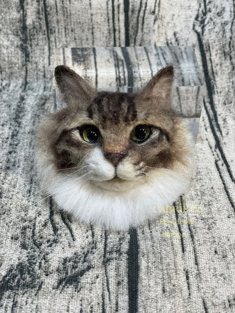 ウールフェルトリアルな猫の頭のキーホルダー - その他 - ウール 