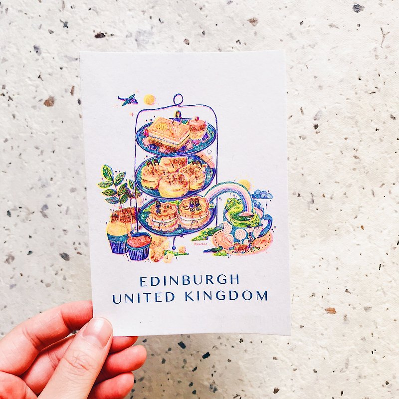 Stencil printing postcard / universal - drink afternoon tea in Edinburgh - Cards & Postcards - Paper Blue