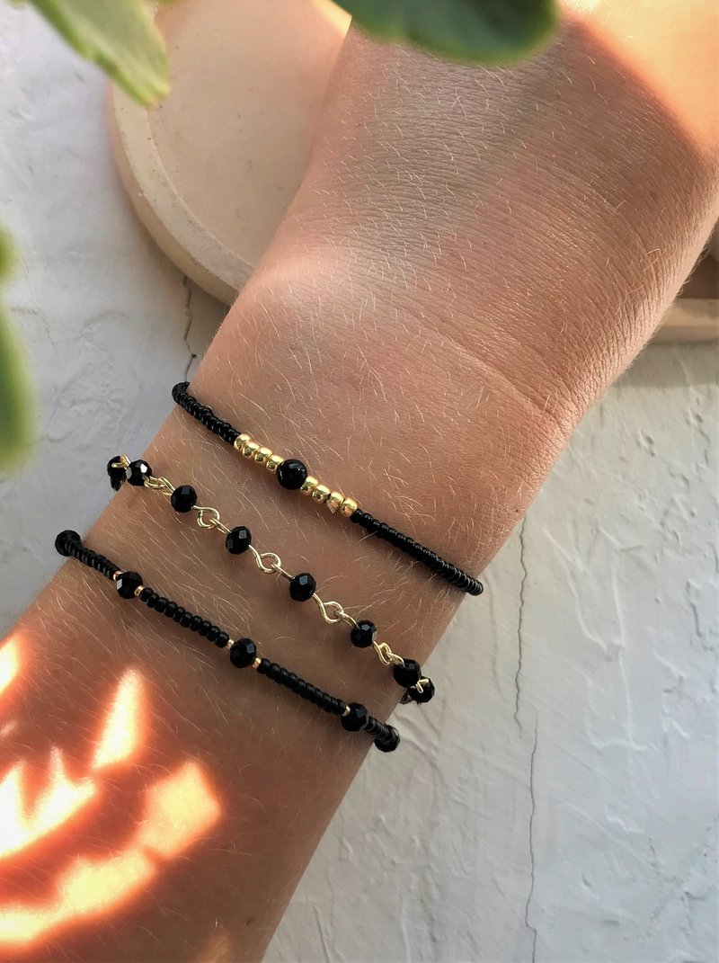 Black agate set bracelets. Beaded set bracelet. Gift for woman. - 手鍊/手環 - 其他材質 黑色