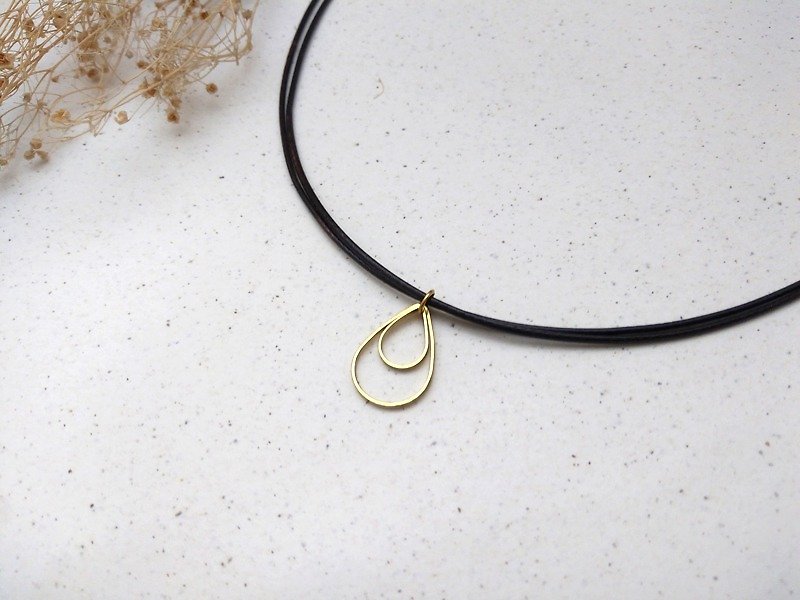 Wax line necklace Bronze double layer water drop plain simple Wax rope thin line - Collar Necklaces - Other Materials Gold