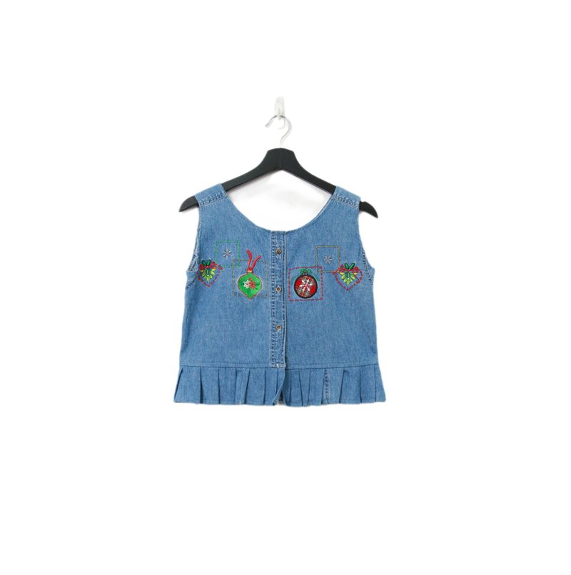 Back to Green-再製刺繡背心 丹寧刺繡 聖誕裝飾vt-109//vintage - 背心/無袖上衣 - 棉．麻 