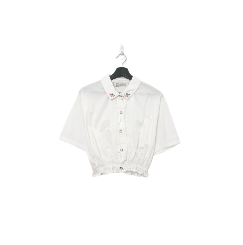 Back to Green-再製刺繡白襯衫 低調圖騰 ws-08//vintage shirt - 女襯衫 - 棉．麻 
