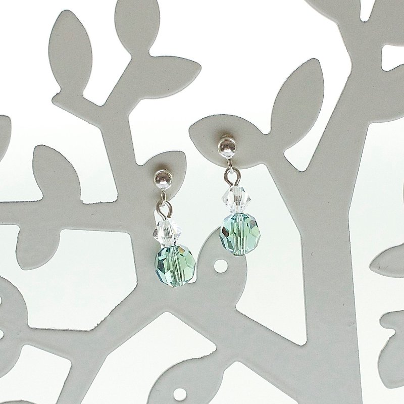 奧地利清新綠水晶串珠 純銀耳環 禮物訂製 - 耳環/耳夾 - 寶石 綠色
