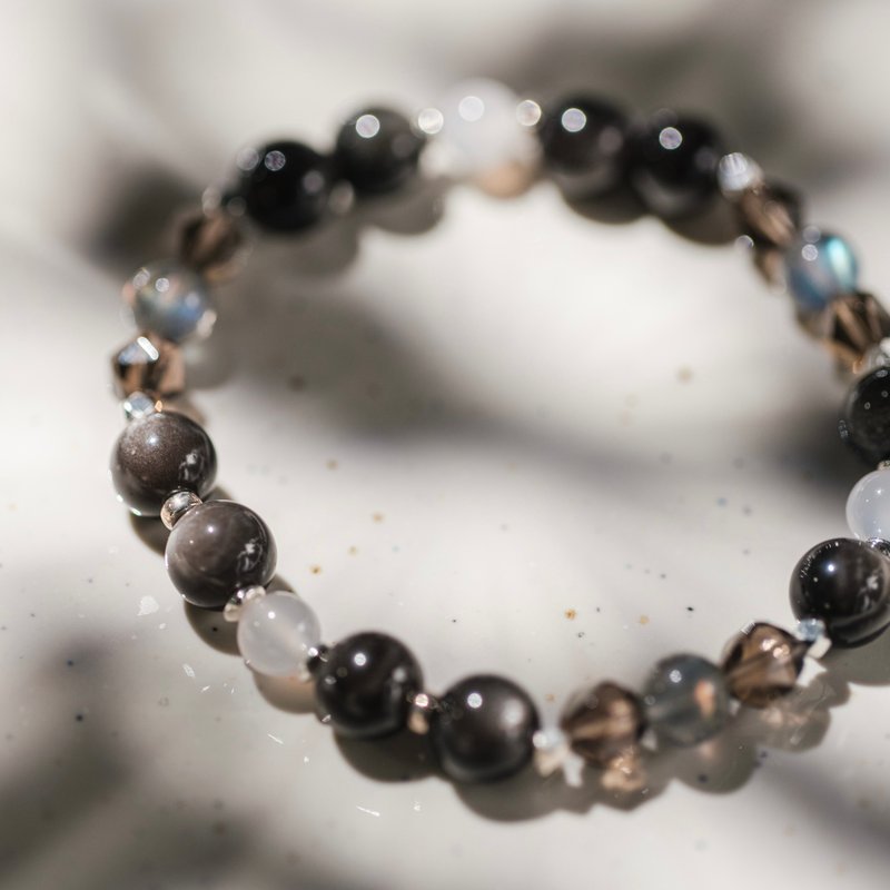 Natural crystal bracelet / Le Verrier's. Silver Stone Labradorite Citrine White Agate Bracelet - สร้อยข้อมือ - คริสตัล สีดำ