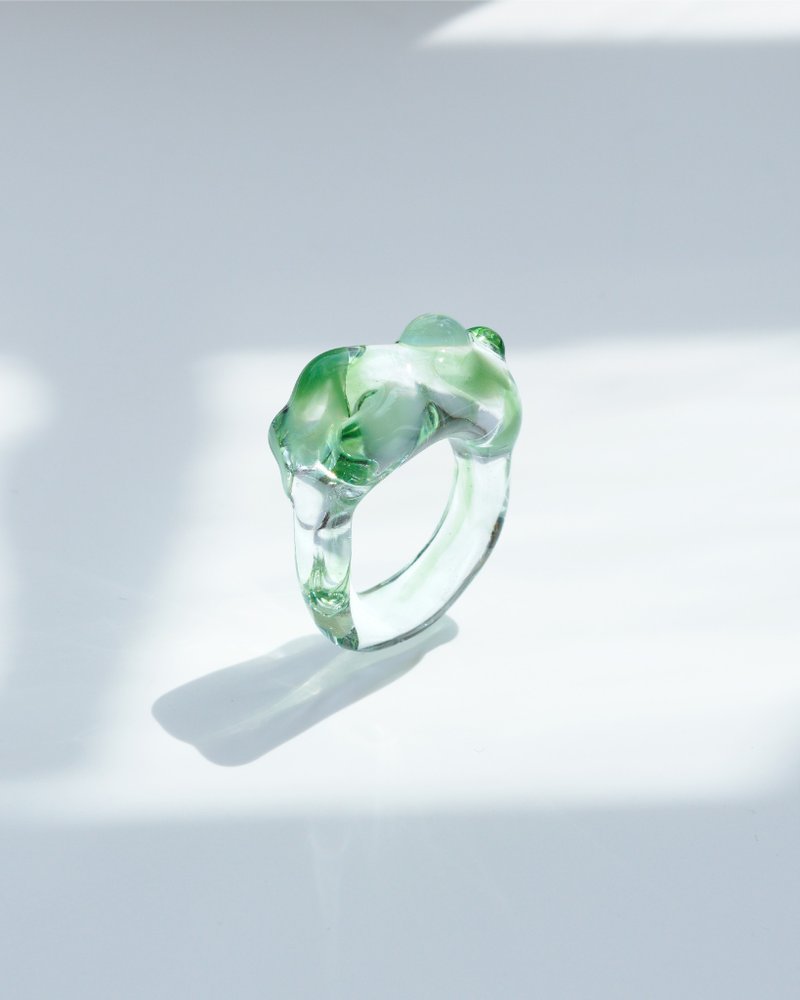 手工制雲朵玻璃介指【綠色】 - 戒指 - 玻璃 綠色