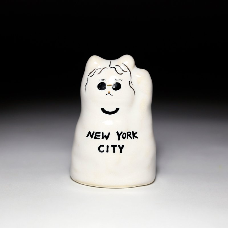 Street Lucky Lucky Cat-Lan Nong Meow #002 - Items for Display - Pottery White