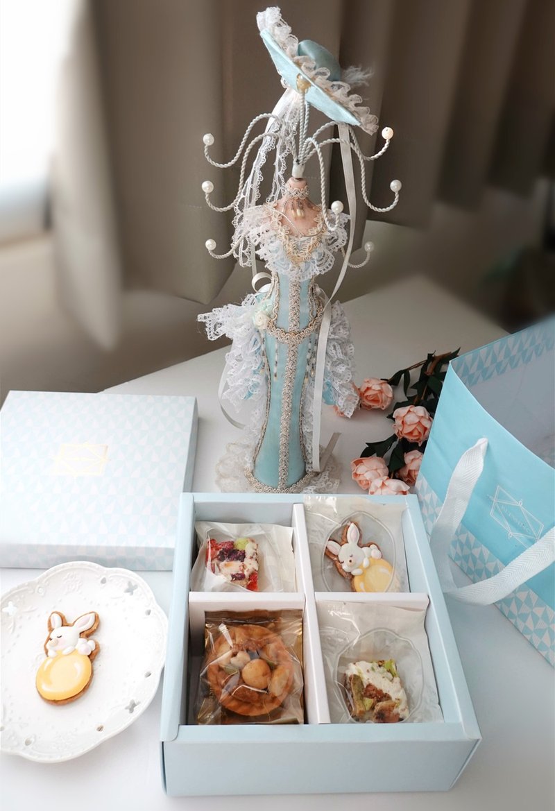 [Mid-Autumn Festival Gift Box] French Fruit Snow Cotton Cake/Bunny Moon Frosted Cookies/Hawaiian Bean Tart (Large) - คุกกี้ - วัสดุอื่นๆ 