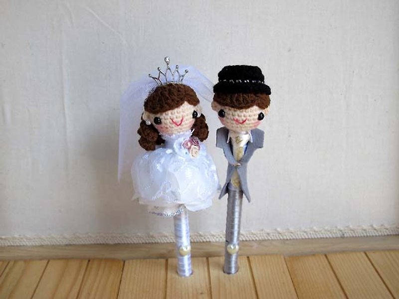 Princess white gauze woolen yarn wedding signature pair pen - อุปกรณ์เขียนอื่นๆ - วัสดุอื่นๆ ขาว