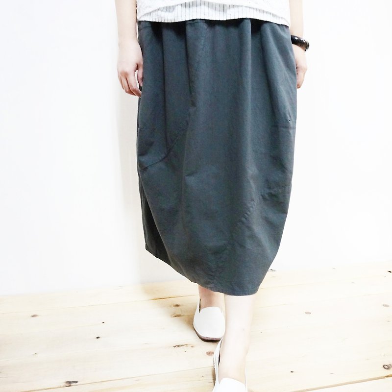 Cotton Elastic Panel Cropped Skirt/Gray - Skirts - Cotton & Hemp Gray