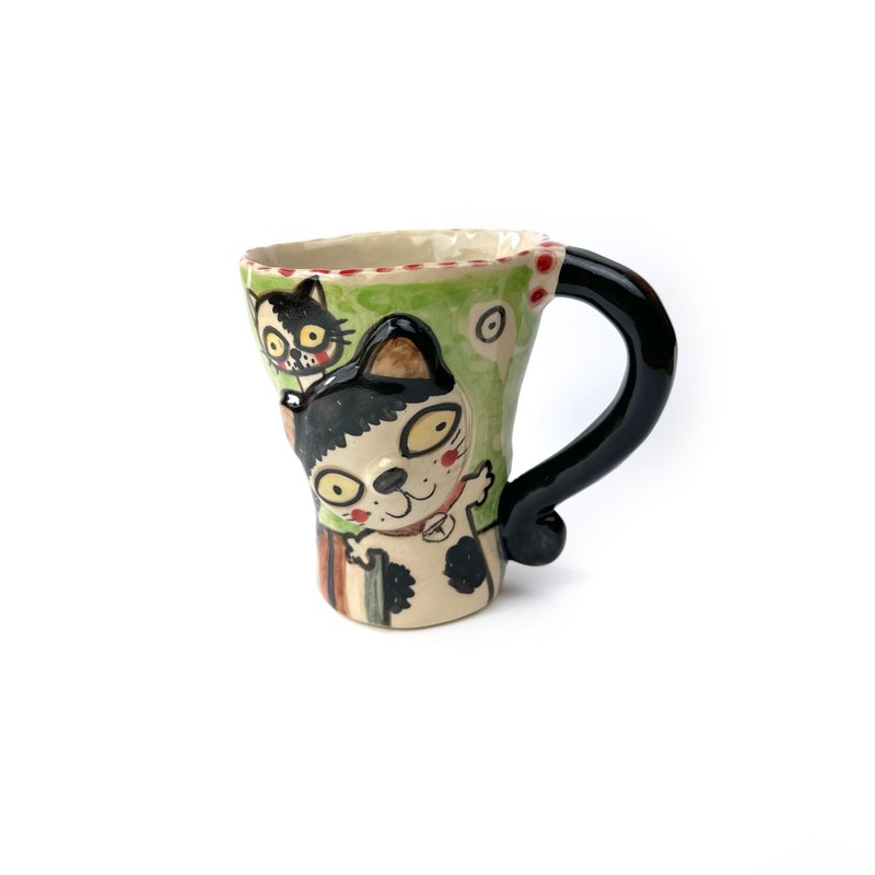 Nice Little Clay 手工鈴鐺杯 可愛貓 0101-160 - 咖啡杯/馬克杯 - 陶 白色