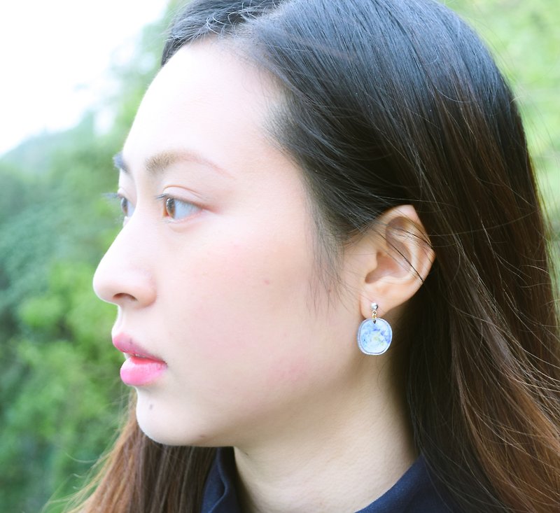 Earth Earrings - Jewelry - Planet Jewelry - Galaxy Earrings - ต่างหู - พลาสติก สีน้ำเงิน