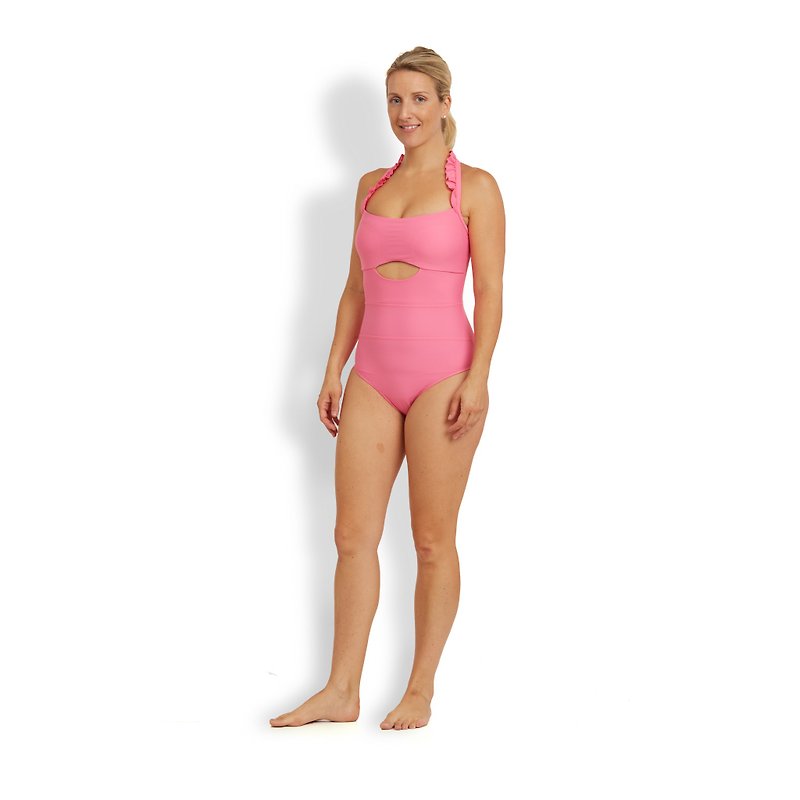 PENELOPE 荷葉摺肩帶中空修身泳衣 - 女泳衣/比基尼 - 聚酯纖維 粉紅色