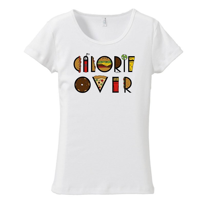 Women's T-shirt / Calorie over taypo - เสื้อยืดผู้หญิง - ผ้าฝ้าย/ผ้าลินิน ขาว