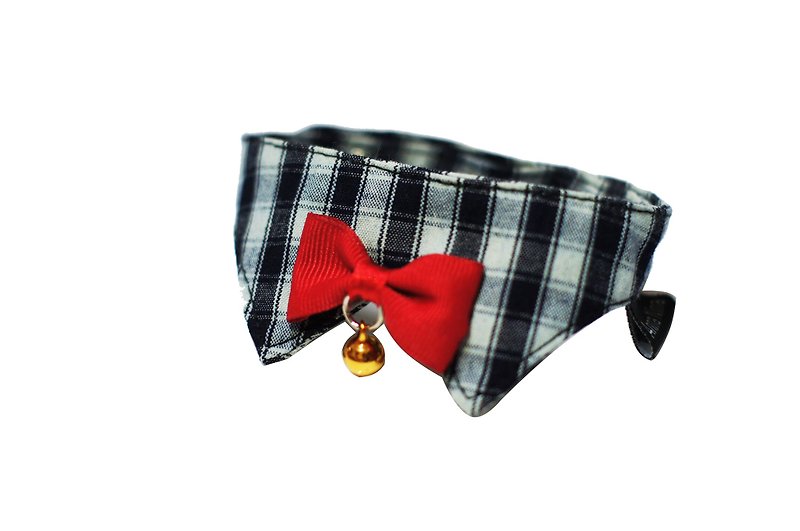 [AnnaNina] Pet cat collar/baby buckle for cats gray and blue plaid - Collars & Leashes - Cotton & Hemp 