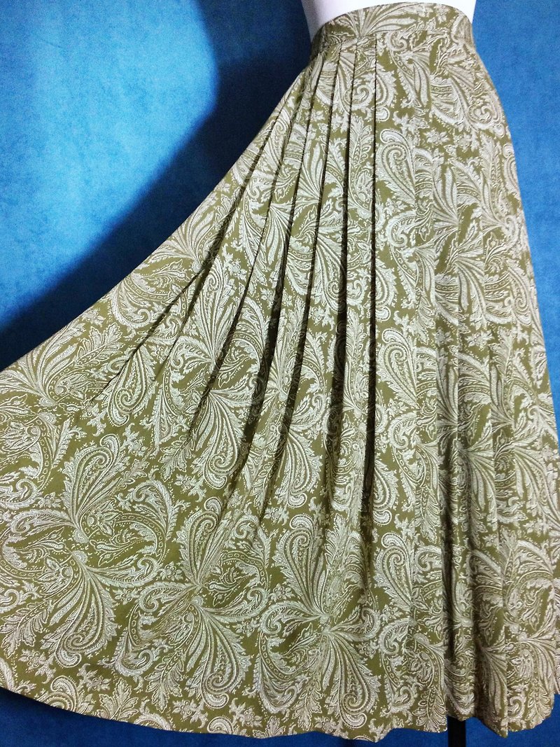 When vintage [classic totem Scholar green chiffon skirt vintage dress] abroad back to high texture - กระโปรง - เส้นใยสังเคราะห์ สีเขียว