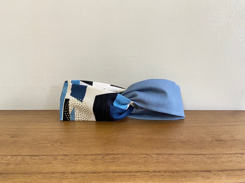 雙拼髮帶 / 歲月年華 - 灰藍 - 髮箍/髮帶 - 棉．麻 藍色