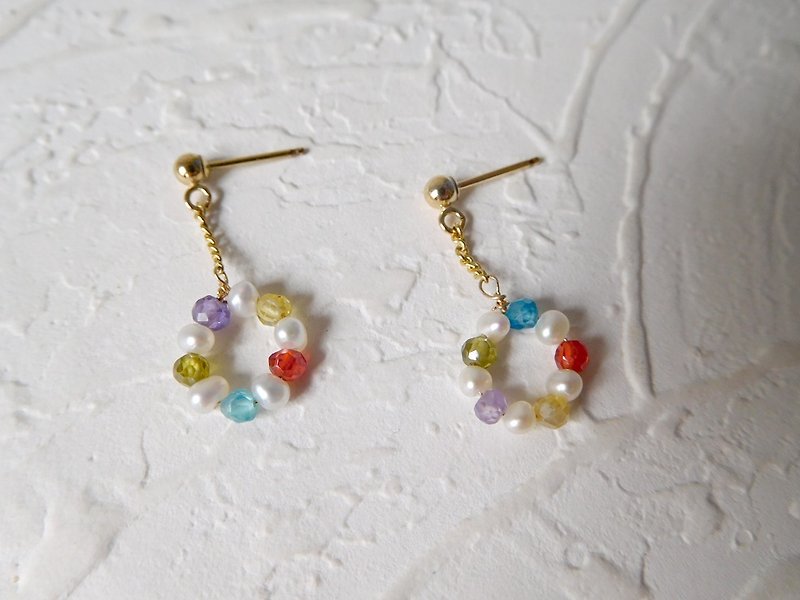 Bag 14K Gold Color Donut Pearl Gemstone Earrings - Earrings & Clip-ons - Other Materials Multicolor