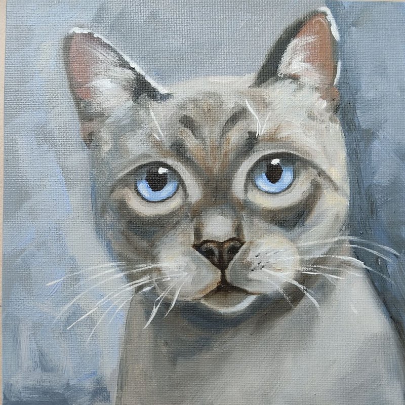 Cat painting Siamese cat artwork original oil art pet portrate - 海報/掛畫/掛布 - 其他材質 