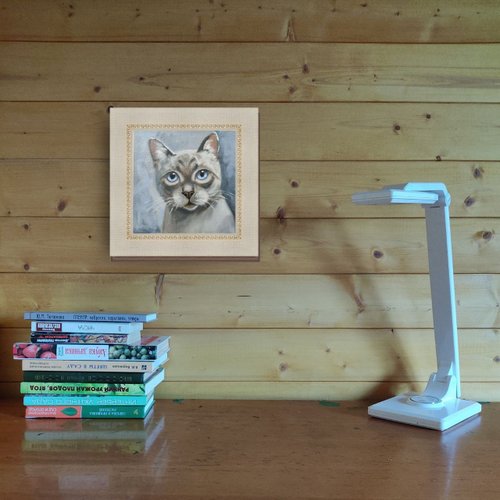 猫の絵 シャム猫のアートワーク オリジナル オイル アート ペット
