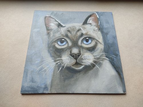猫の絵 シャム猫のアートワーク オリジナル オイル アート ペット