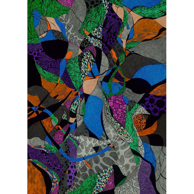 Mori Jungle Flower, Acid-free fine art giclee print, Alien - โปสเตอร์ - กระดาษ สีน้ำเงิน