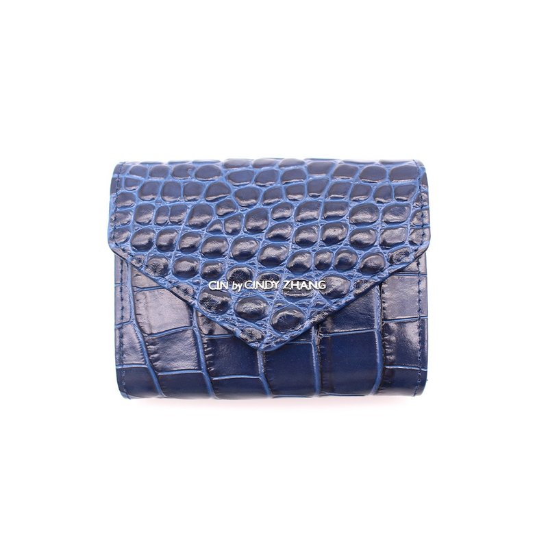 Indigo crocodile stamped envelope clip - กระเป๋าสตางค์ - หนังแท้ สีน้ำเงิน