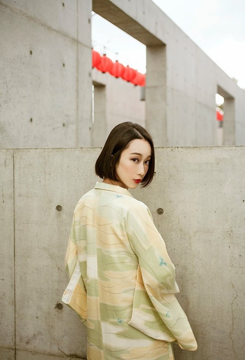 日式和服kimono - 女上衣/長袖上衣 - 棉．麻 黃色