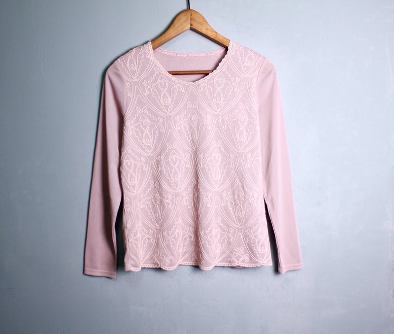 FOAK古著 粉紫鱗片刺繡上衣 - 女上衣/長袖上衣 - 其他材質 
