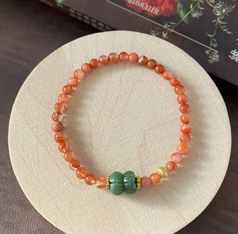 ʚ(Yuan de Tuji)ɞ Crystal Bracelet ๑ South Red Agate x Hetian Jade - Conjoined Lotus - Bracelets - Crystal Red