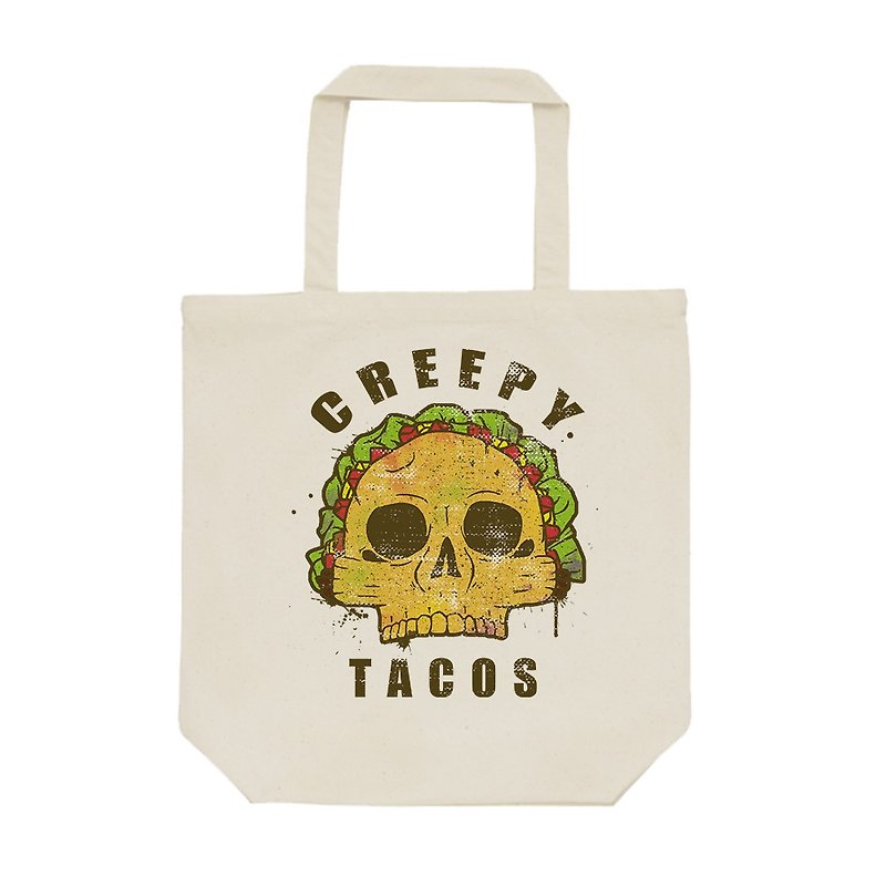 tote bag / skull tacos - トート・ハンドバッグ - コットン・麻 カーキ