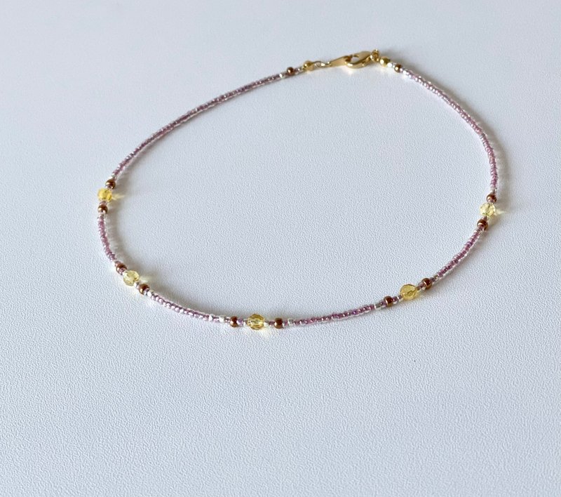 Dusty Pink Citrine and Glass Bead Choker Necklace - Necklaces - Stone Pink