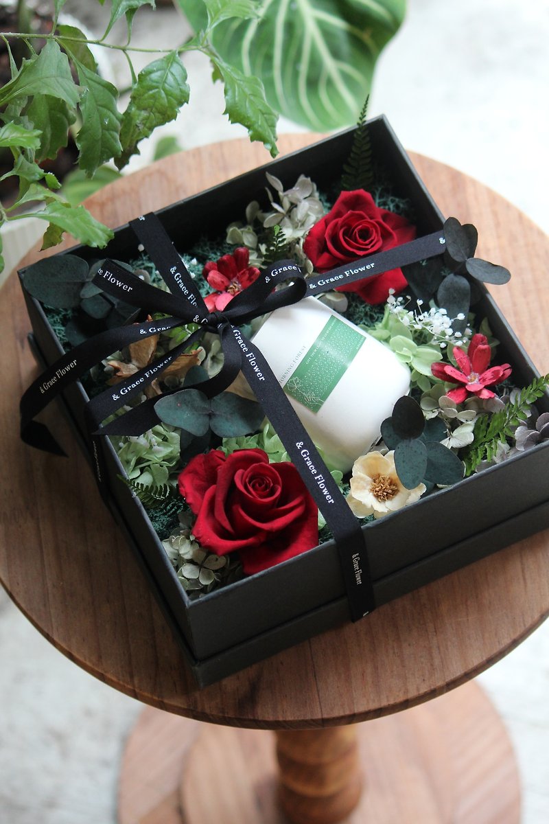 Deep Love Flower Box/Contains Morning Forest Candles and Eternal Flower Gifts - Dried Flowers & Bouquets - Plants & Flowers Pink