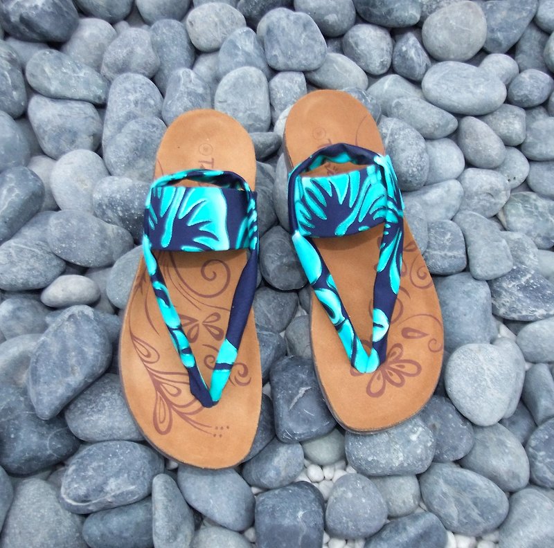 【Sling Back  Florence】Lycra Sling Back Sandals/ Leather insole - รองเท้ารัดส้น - หนังแท้ สีน้ำเงิน