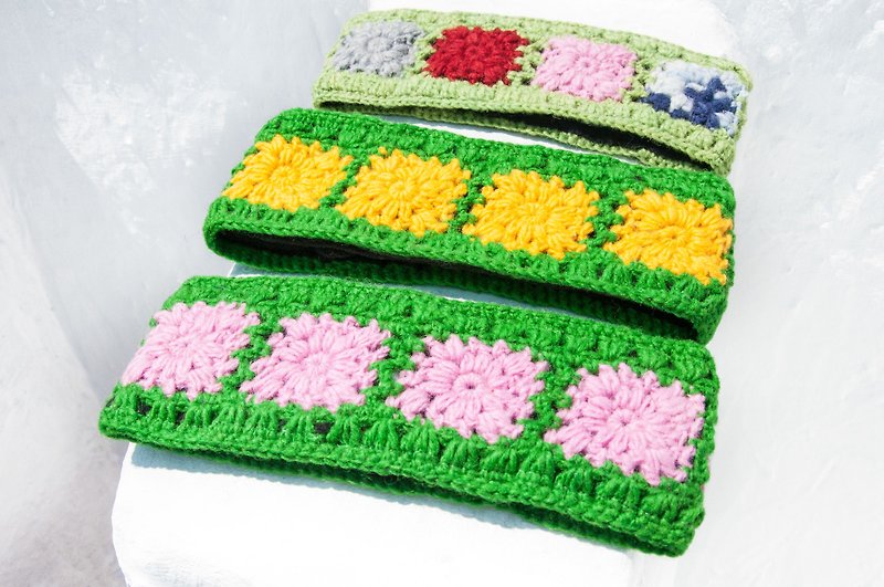 Handmade pure wool braided headband/woven colorful headband/crocheted hair accessories/handmade flower headband-green - ที่คาดผม - ขนแกะ สีเขียว