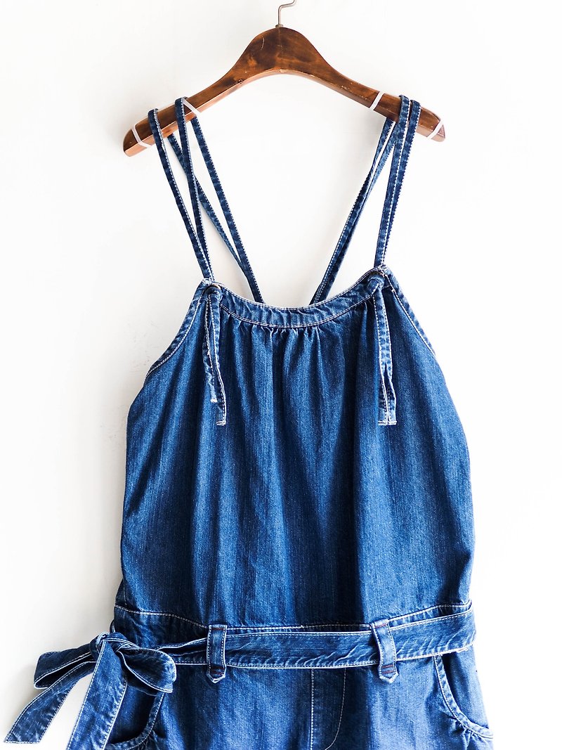 River Hill - Aichi Yuko spring outing Story coveralls denim shorts and suspenders neutral overalls oversize vintage Japanese - Overalls & Jumpsuits - Cotton & Hemp Blue